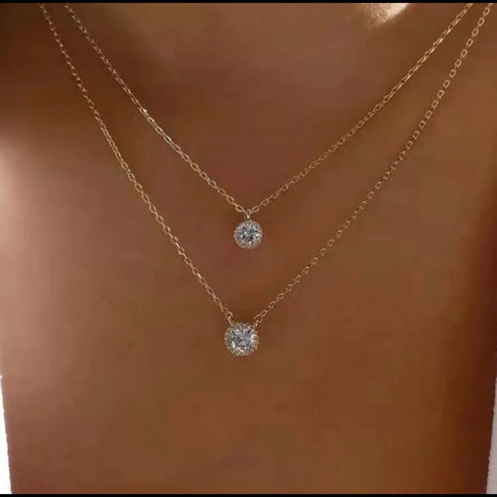 Gold Layered Rhinestone Necklace - Picture 2 of 4